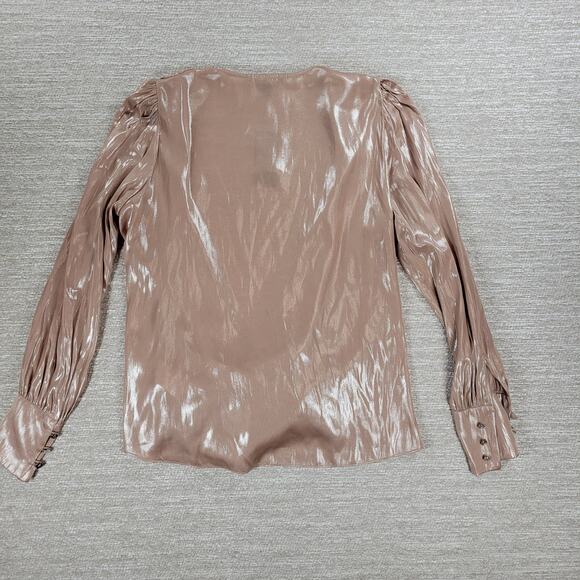 Lauren Ralph Lauren Metallic Blouse Womens M Liquid Pink Surplice Faux Wrap New - Picture 3 of 15